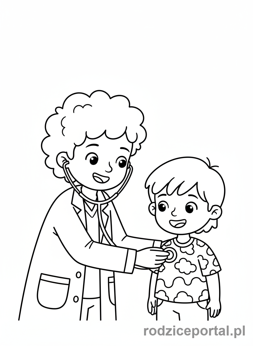 Kolorowanka Edukacyjne - Lekarz bada dziecko