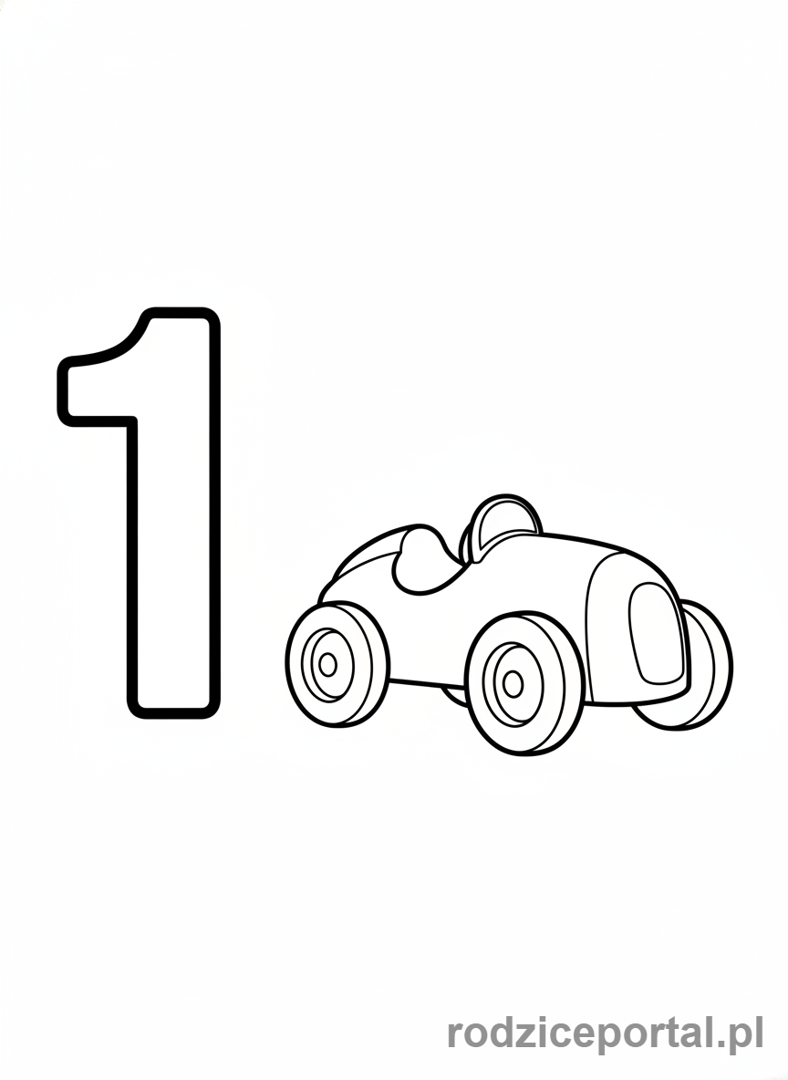 Kolorowanka Edukacyjne Pdf - Cyfra 1 z jednym autem