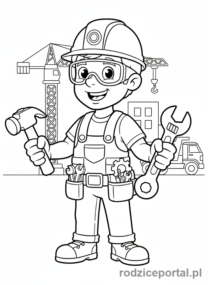 Kolorowanka Edukacyjne - Robotnik uzywa narzedzi
