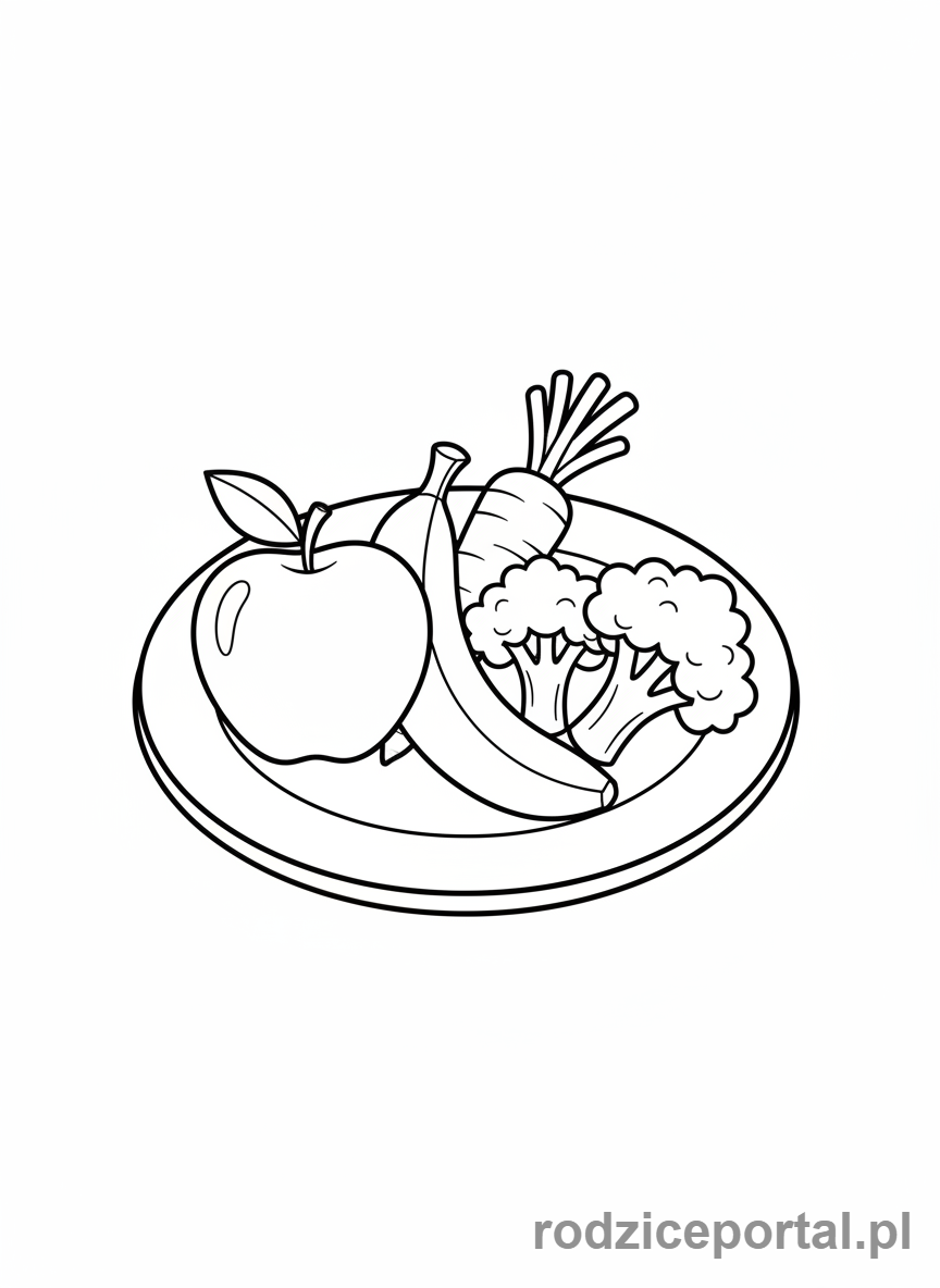 Kolorowanka Edukacyjne - Talerz ze zdrowym jedzeniem