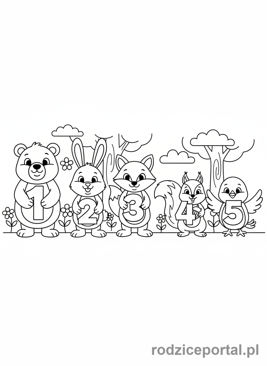 Kolorowanka Edukacyjne - Zwierzeta licza do pieciu