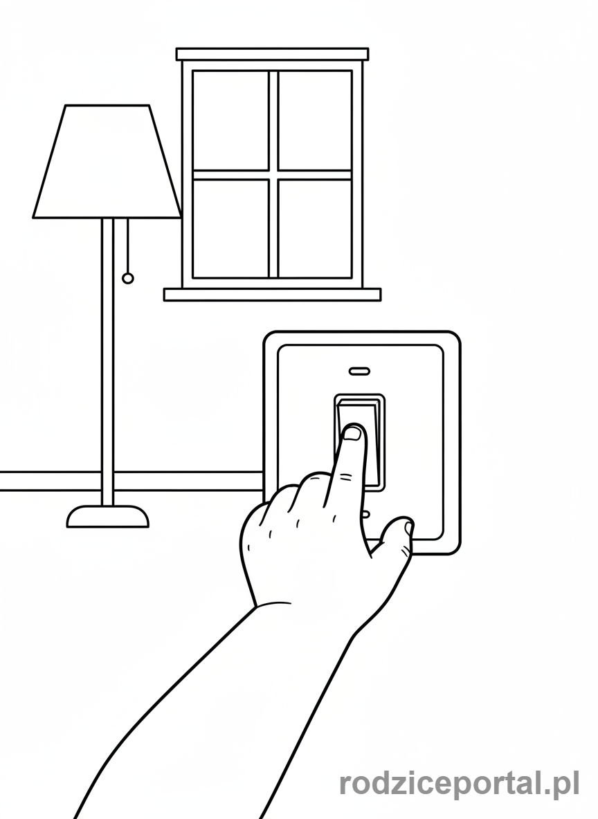 Kolorowanka Ekologia Dla Dzieci - Dziecko wylacza swiatlo
