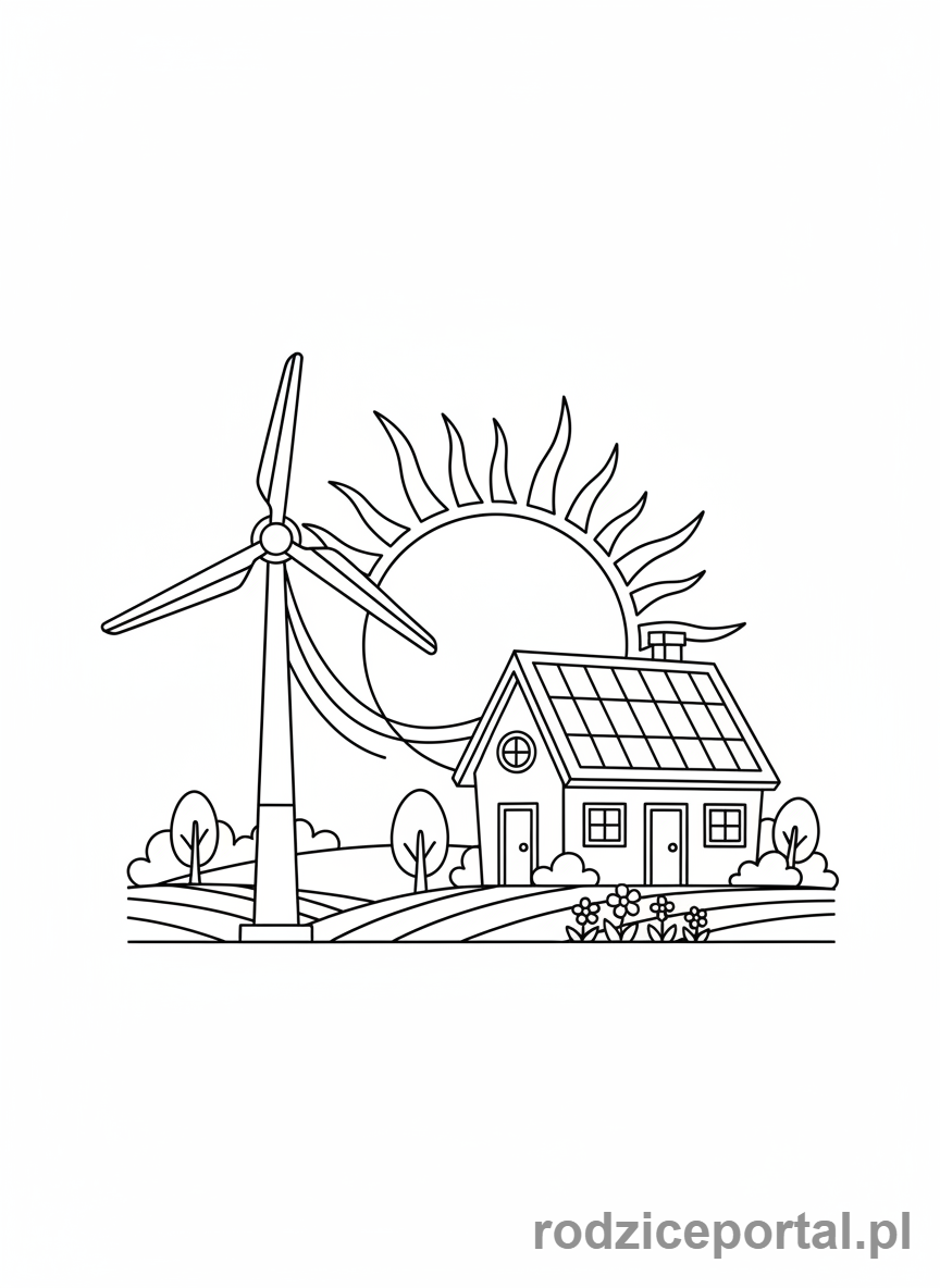 Kolorowanka Ekologia Dla Dzieci - Energia sloneczna i wiatrowa
