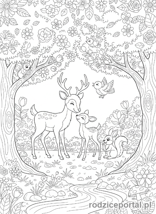 Kolorowanka Ekologia Dla Dzieci - Zwierzeta w czystym lesie