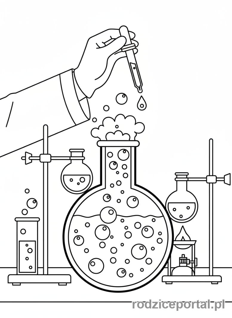 Kolorowanka Eksperymenty - Chemiczna reakcja w kolbie