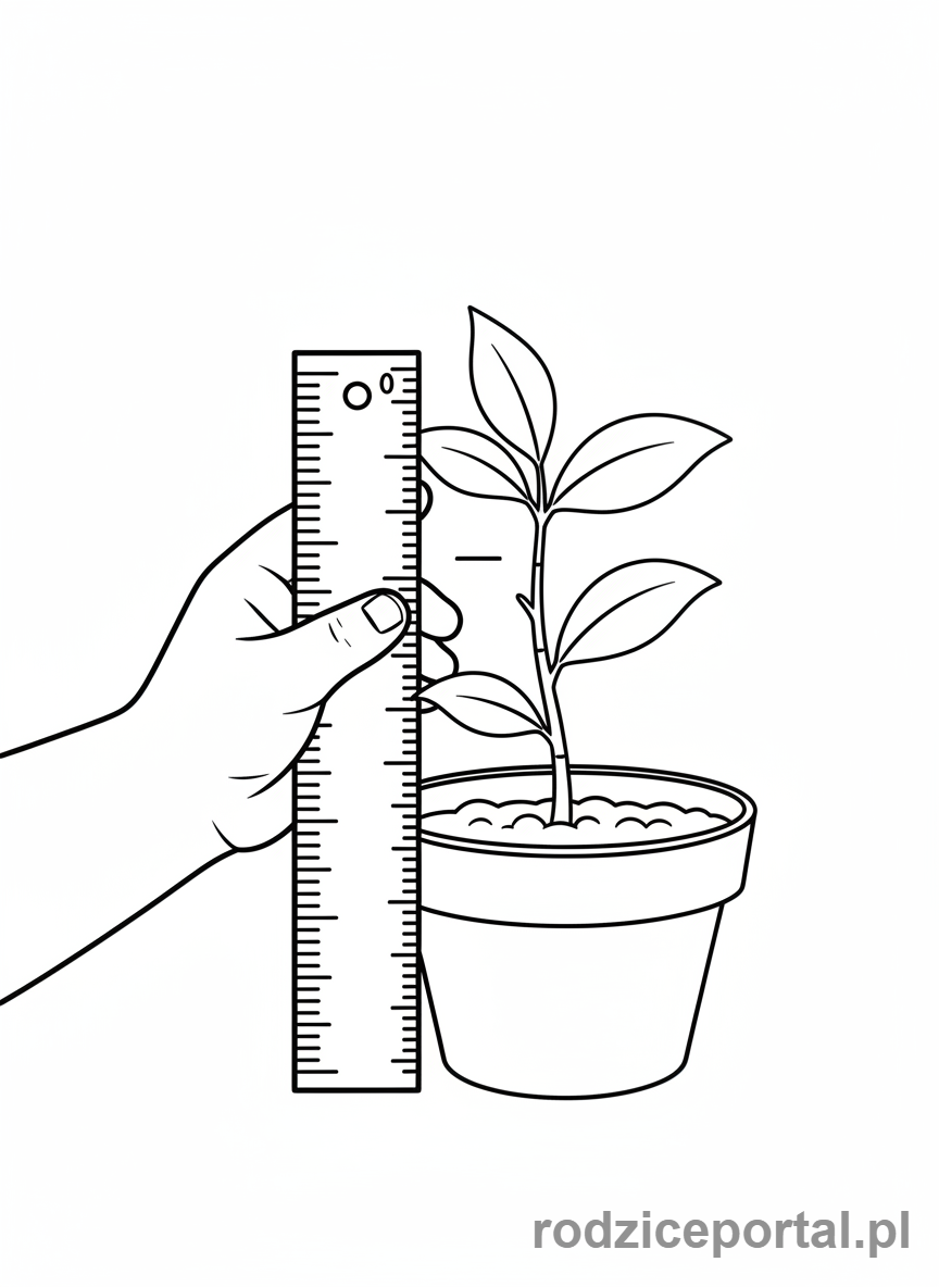 Kolorowanka Eksperymenty - Pomiar wzrostu rośliny