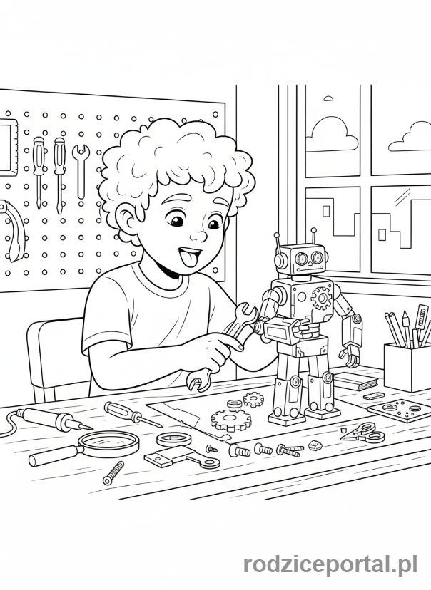 Kolorowanka Eksperymenty - Składanie robota