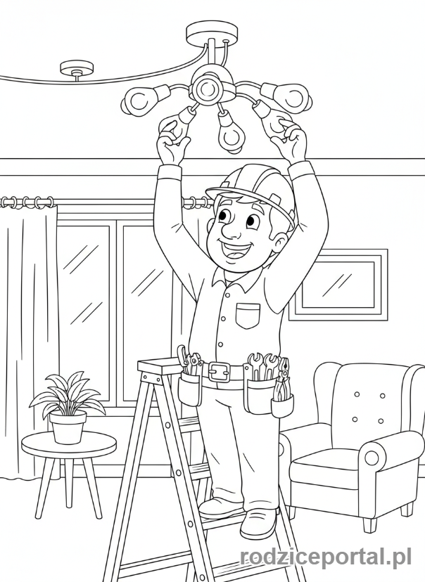 Kolorowanka Elektryk - Elektryk na drabinie