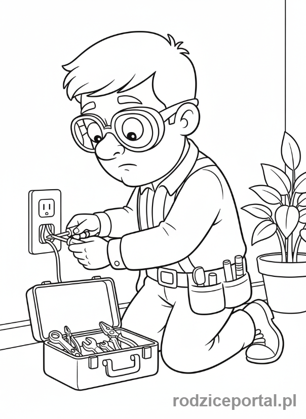Kolorowanka Elektryk - Elektryk naprawia gniazdko
