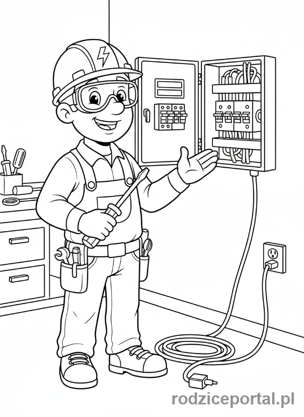 Kolorowanka Elektryk - Elektryk przy skrzynce