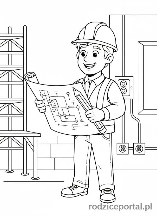 Kolorowanka Elektryk - Elektryk z planem