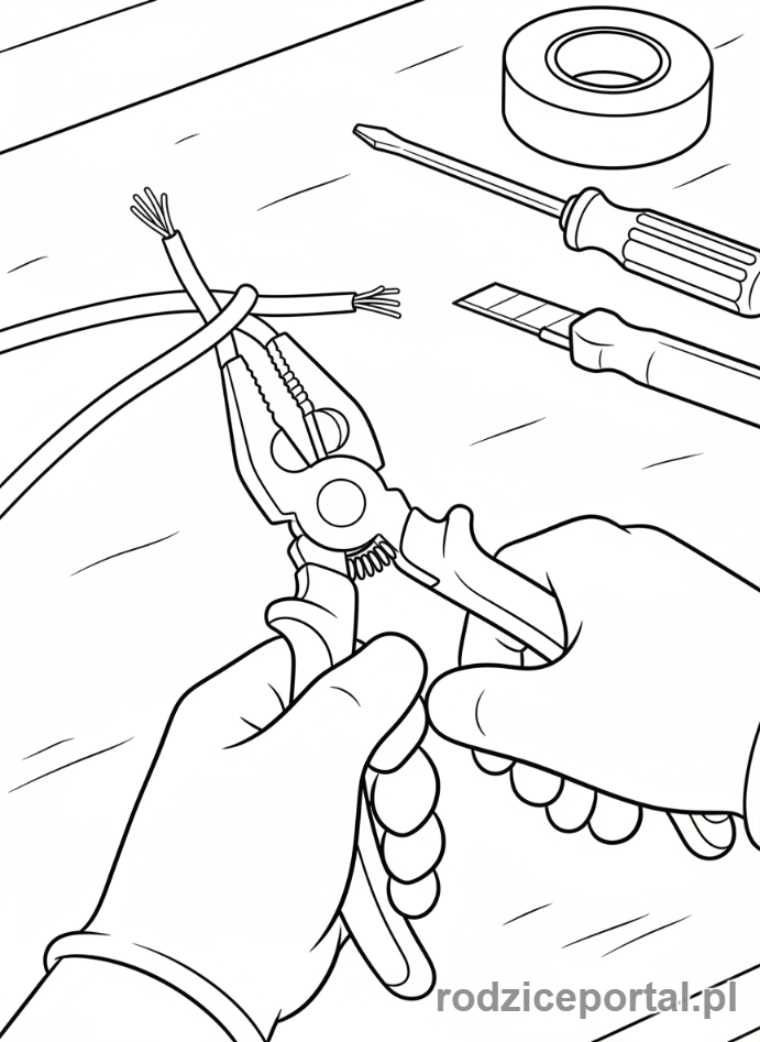 Kolorowanka Elektryk - Ręce elektryka i przewody