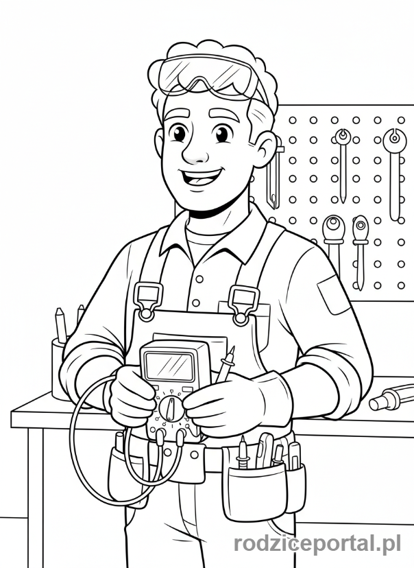 Kolorowanka Elektryk - Uśmiechnięty elektryk