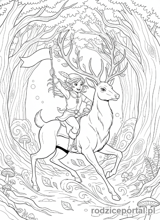 Kolorowanka Elf - Elf na leśnym zwierzęciu