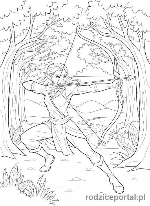 Kolorowanka Elf - Elf łucznik w akcji