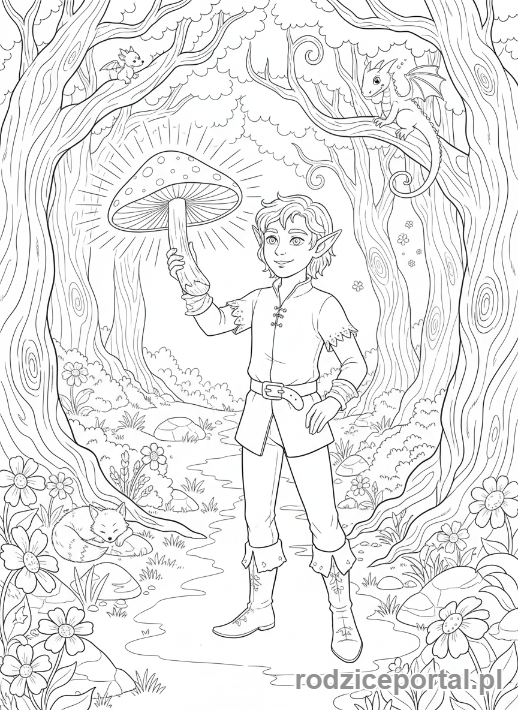 Kolorowanka Elf - Młody elf w lesie cała postać