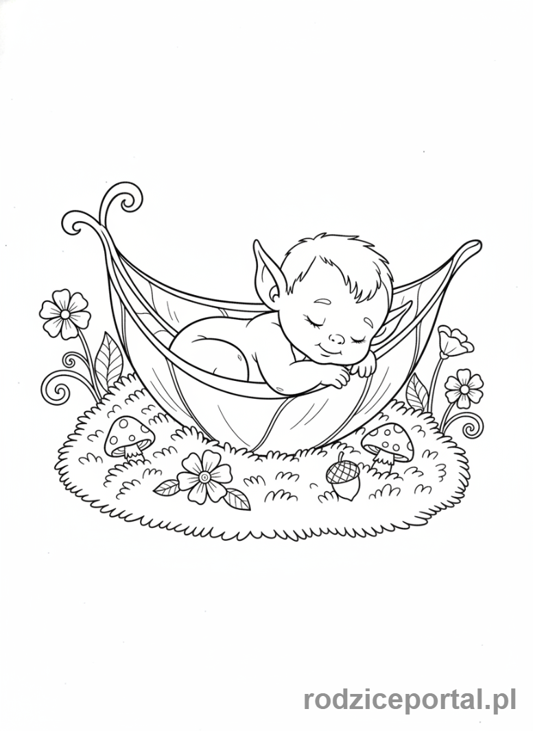 Kolorowanka Elf - Śpiące dziecko elf