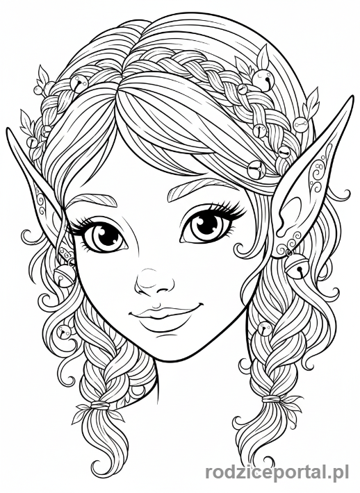 Kolorowanka Elf - Uśmiechnięty elf zbliżenie