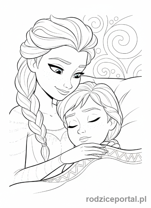 Kolorowanka Elsa - Elsa budzi spiaca Anne
