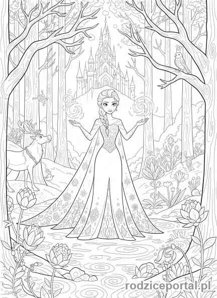 Kolorowanka Elsa - Elsa w lesie mroznym