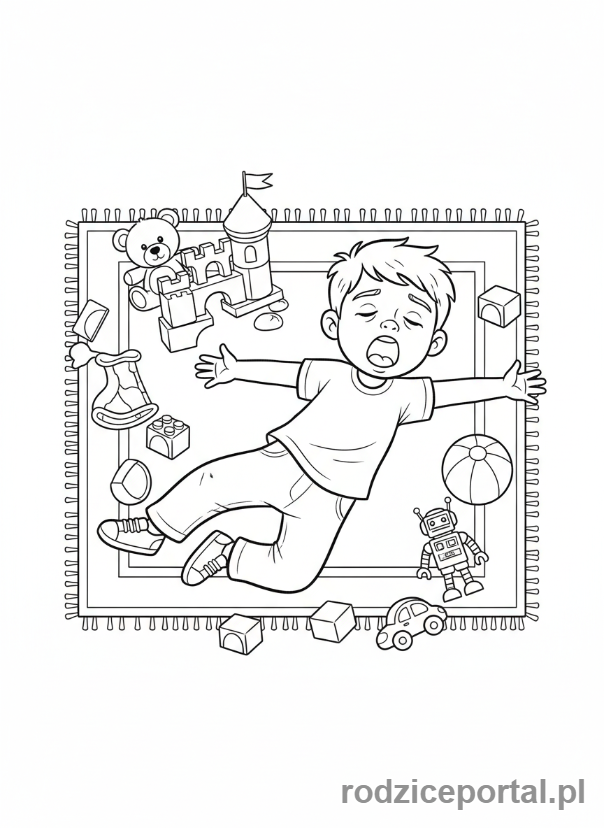 Kolorowanka Emocje Codzienne - Chłopiec znudzony z zabawkami