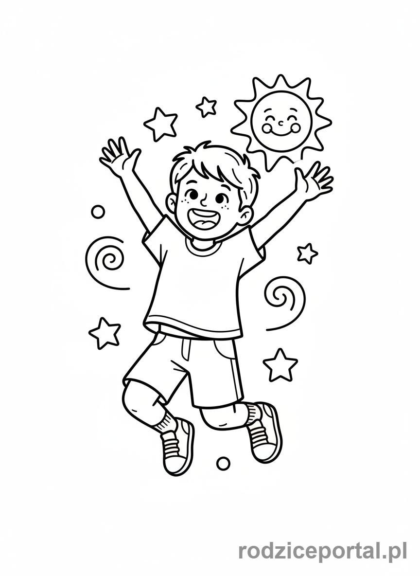 Kolorowanka Emocje Codzienne - Dziecko skaczące ze szczęścia