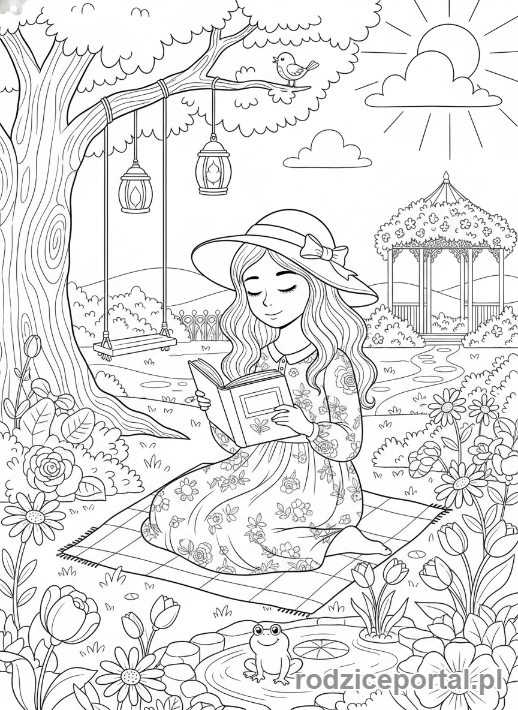 Kolorowanka Emocje Codzienne - Dziewczynka spokojna czyta