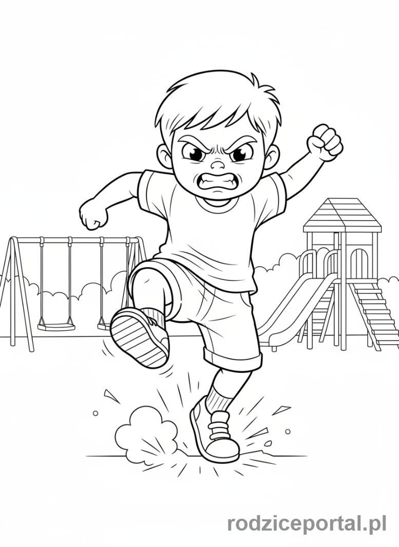 Kolorowanka Emocje Codzienne - Zły chłopiec tupiący nogą