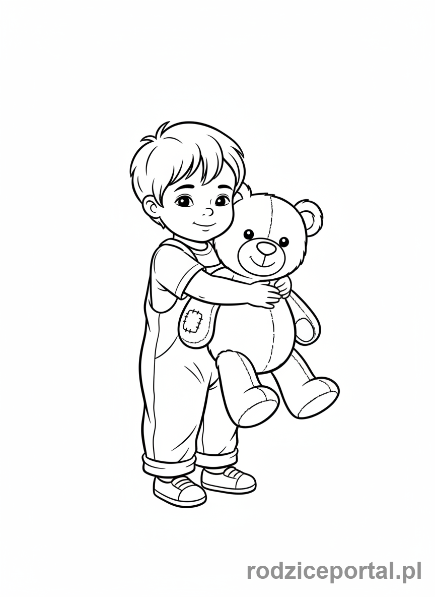 Kolorowanka Emocje Dla Dzieci - Czułe dziecko z misiem