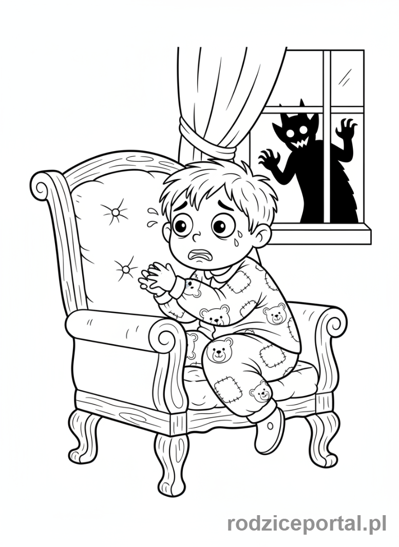 Kolorowanka Emocje Dla Dzieci - Przestraszone dziecko chowa się