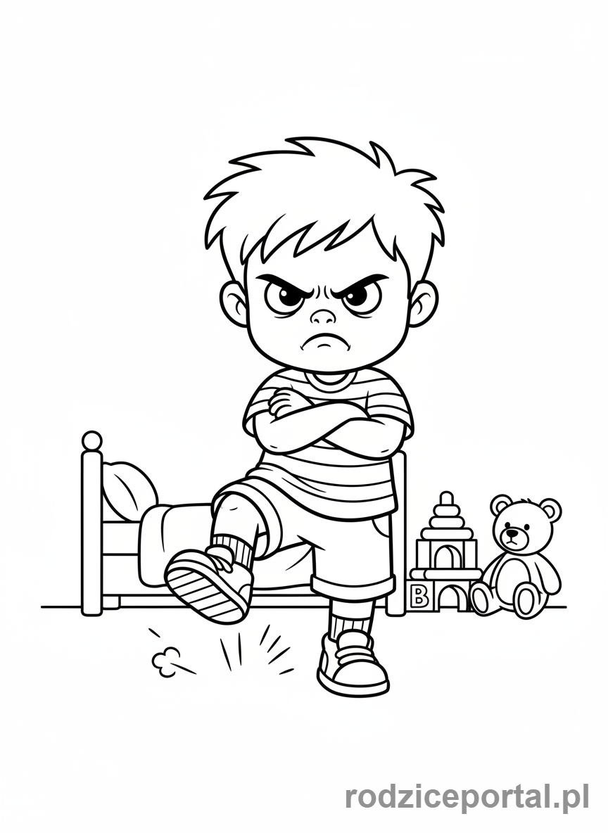 Kolorowanka Emocje Dla Dzieci - Zagniewane dziecko tupiące