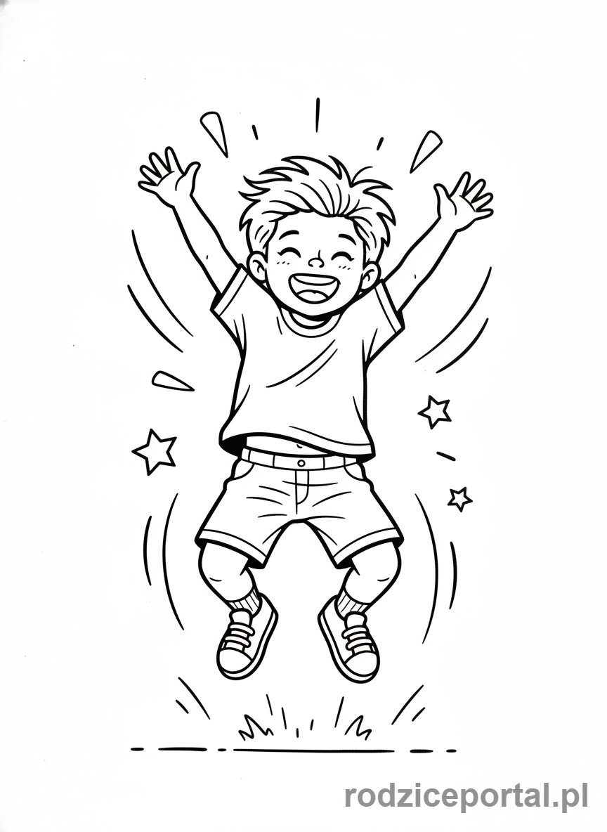Kolorowanka Emocje Mimika - Podekscytowane skaczące dziecko