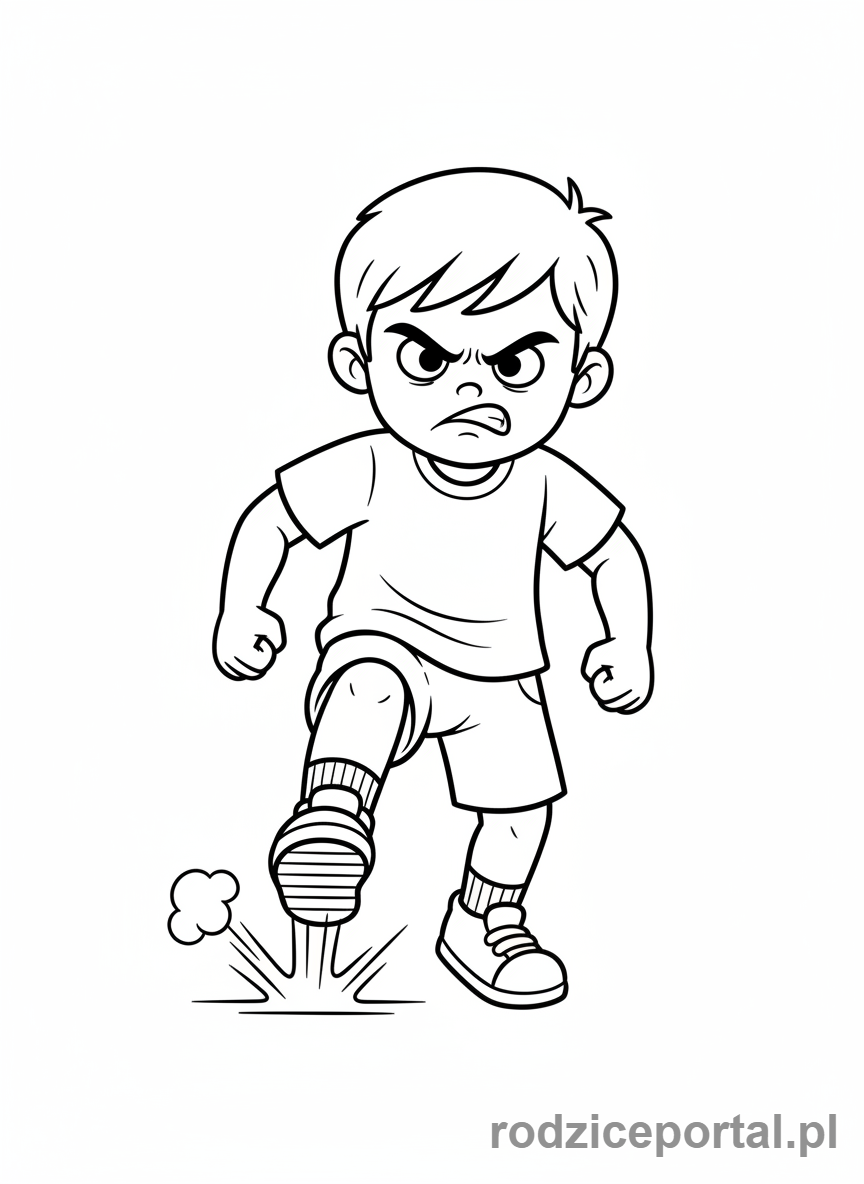Kolorowanka Emocje Mimika - Zły chłopiec tupiący