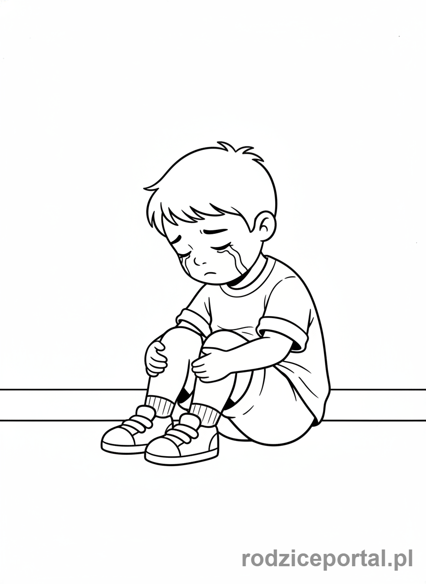 Kolorowanka Emocje Pdf - Zasmucone dziecko siedzi