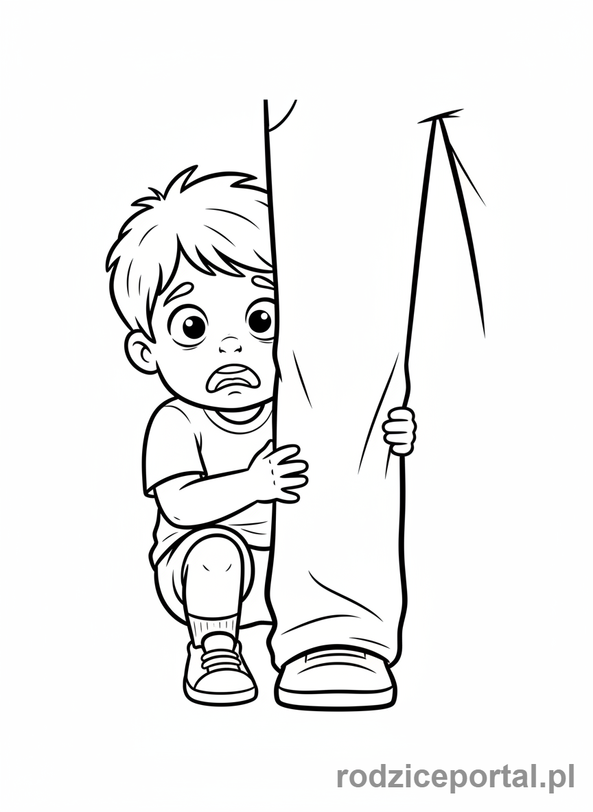 Kolorowanka Emocje Przedszkole - Przestraszone dziecko chowa się