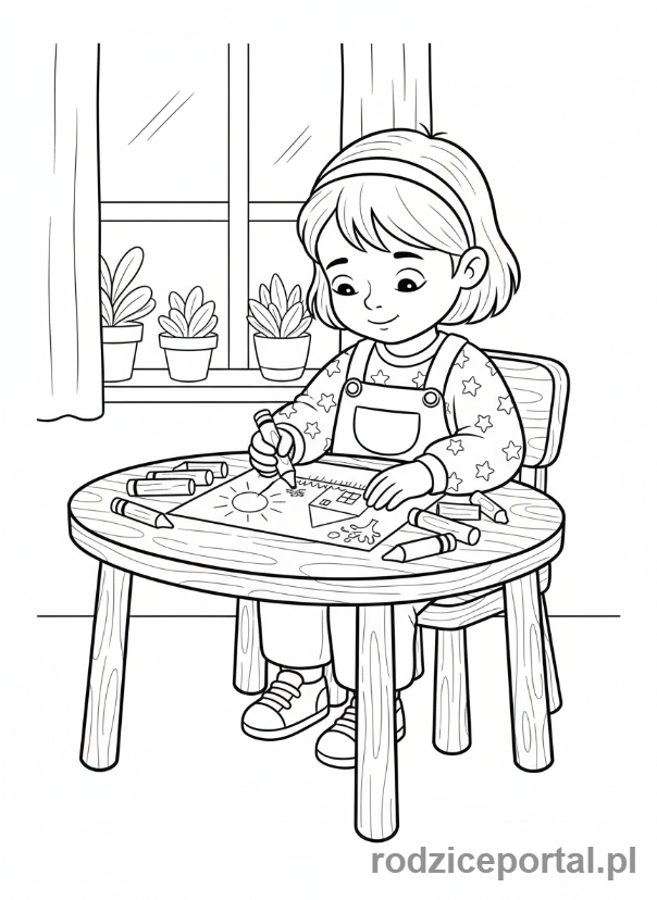 Kolorowanka Emocje Przedszkole - Spokojne dziecko rysujące