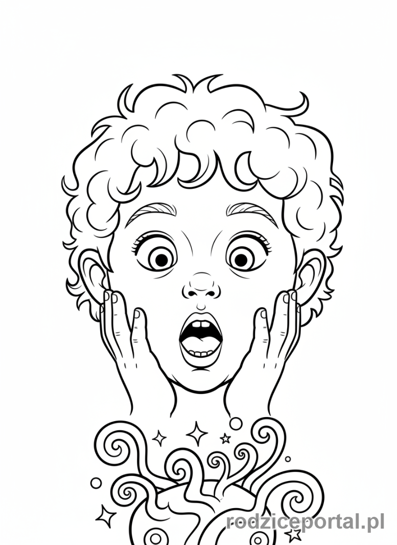 Kolorowanka Emocje Przedszkole - Zaskoczone dziecko odkrywa