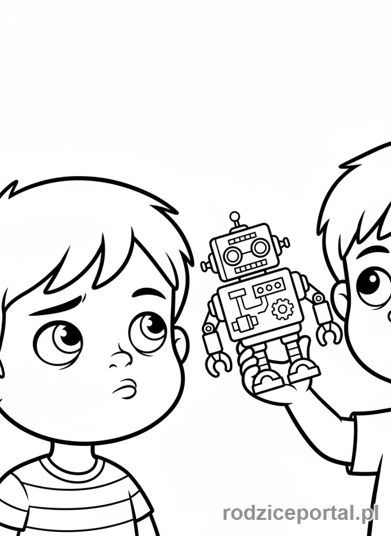 Kolorowanka Emocje Sytuacje - Dziecko patrzące z zazdrością na zabawkę kolegi