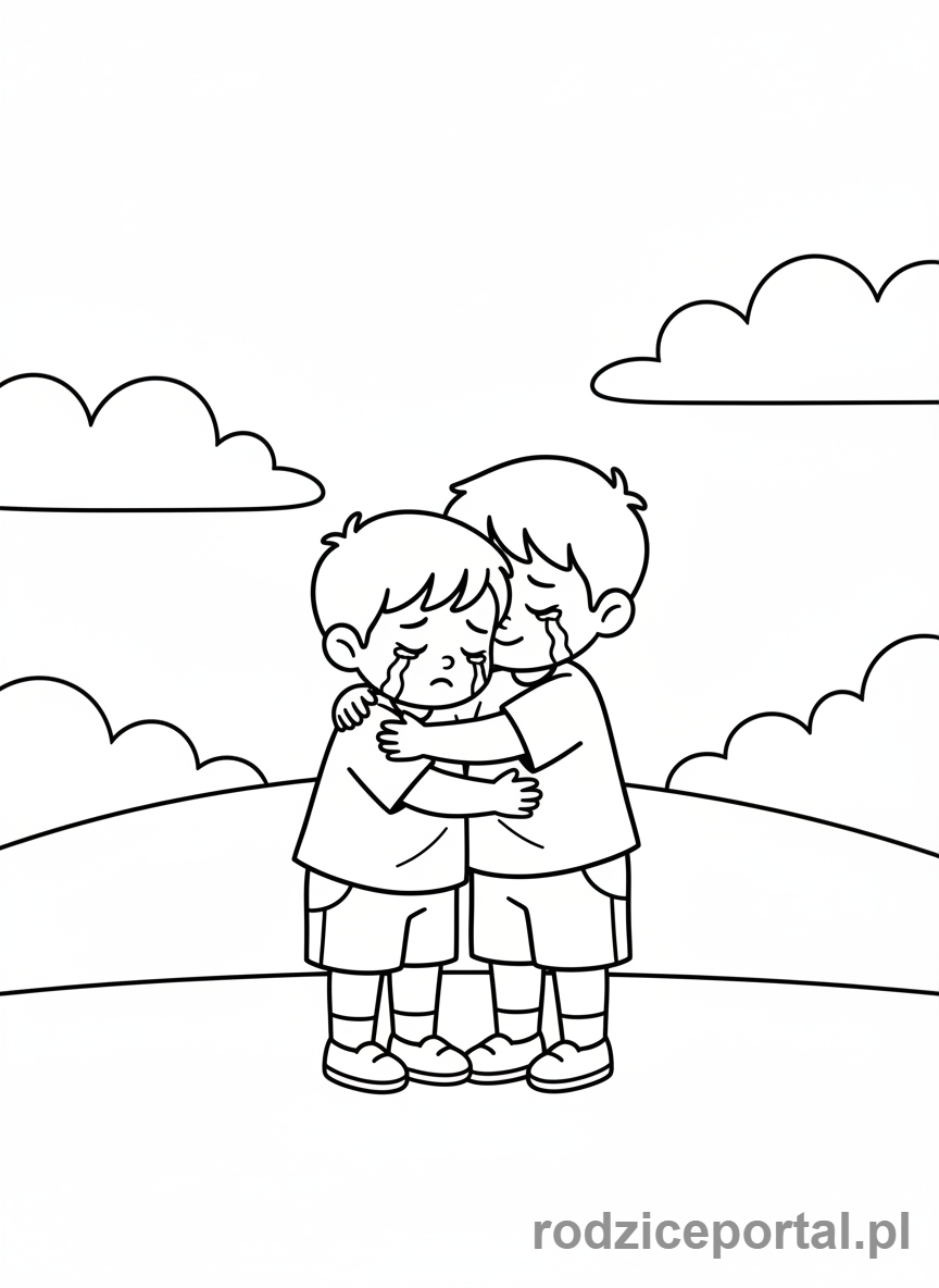 Kolorowanka Emocje Sytuacje - Dziecko pocieszające płaczącego kolegę