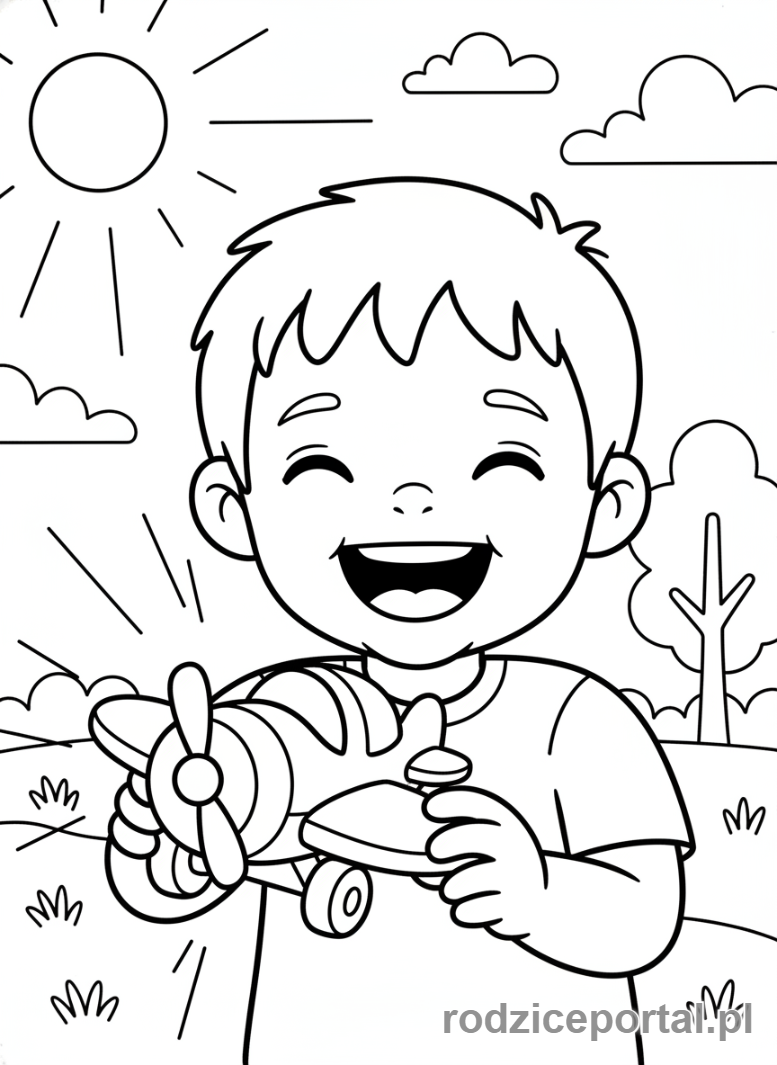 Kolorowanka Emocje Sytuacje - Dziecko śmiejące się podczas zabawy