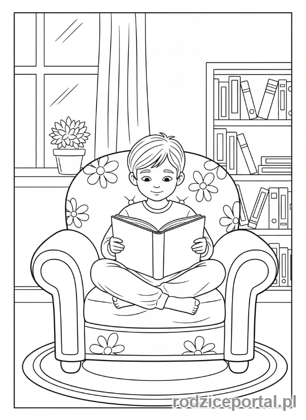 Kolorowanka Emocje Sytuacje - Dziecko spokojnie czytające książkę