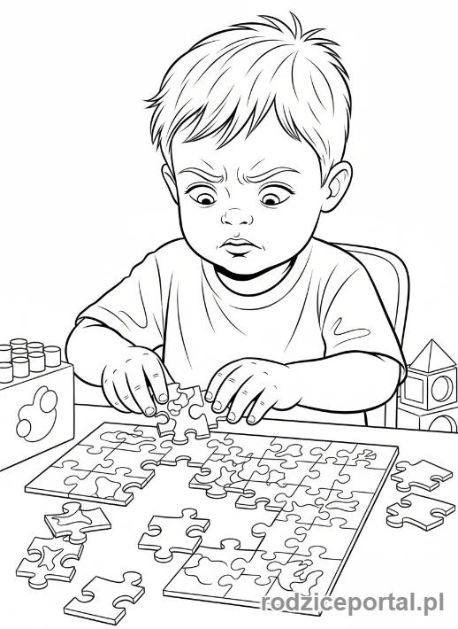 Kolorowanka Emocje Sytuacje - Dziecko zirytowane trudną układanką