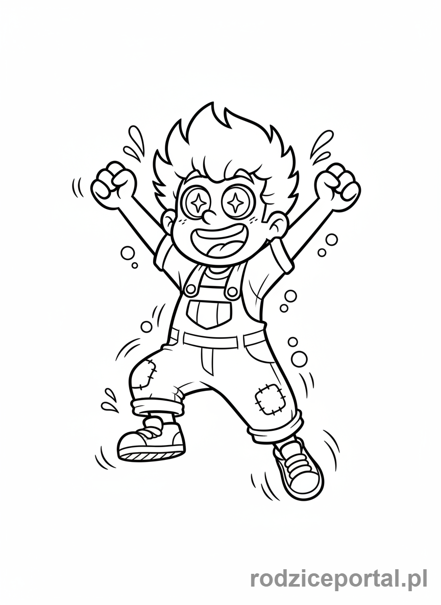 Kolorowanka Emocje Twarze - Podekscytowana postać skacząca