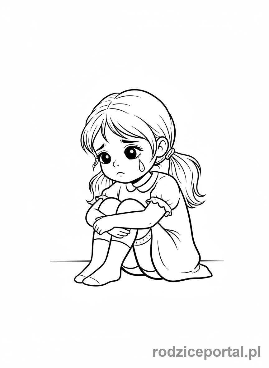 Kolorowanka Emocje Twarze - Smutna dziewczynka płacząca