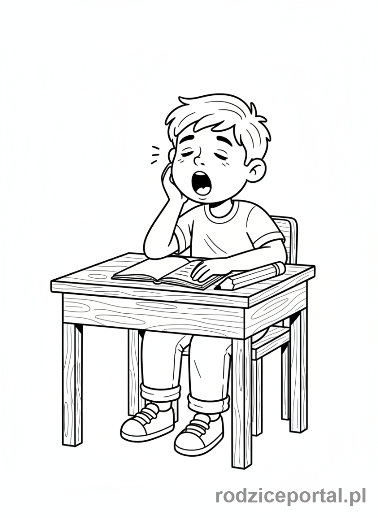 Kolorowanka Emocje Twarze - Znudzony chłopiec ziewający