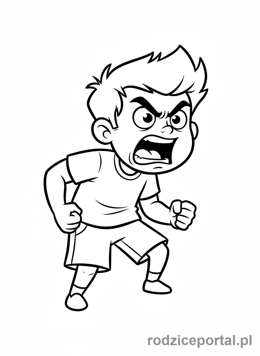 Kolorowanka Emocje Twarze - Zły chłopiec krzyczący