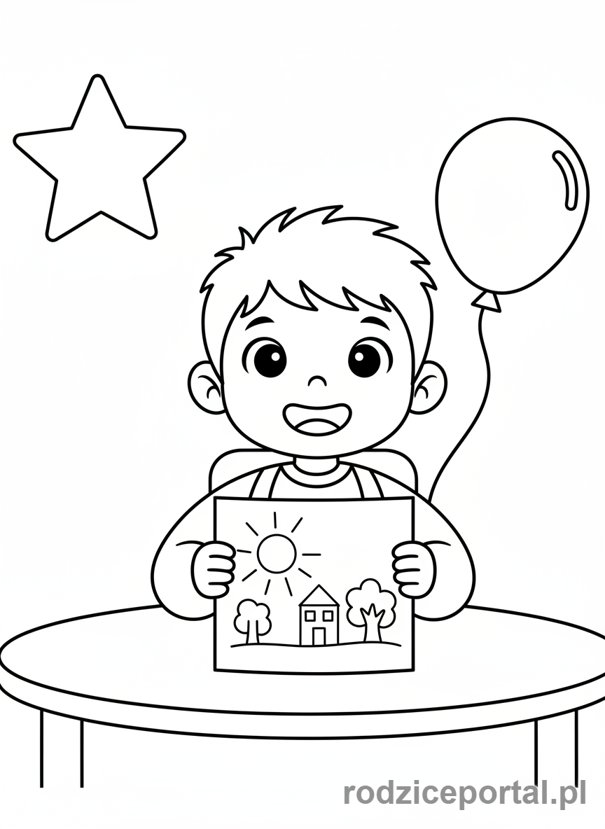 Kolorowanka Emocje Zerówka - Dumne dziecko z rysunkiem