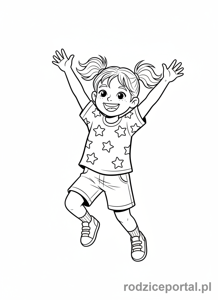 Kolorowanka Emocje Zerówka - Podekscytowane dziecko, ręce w górę