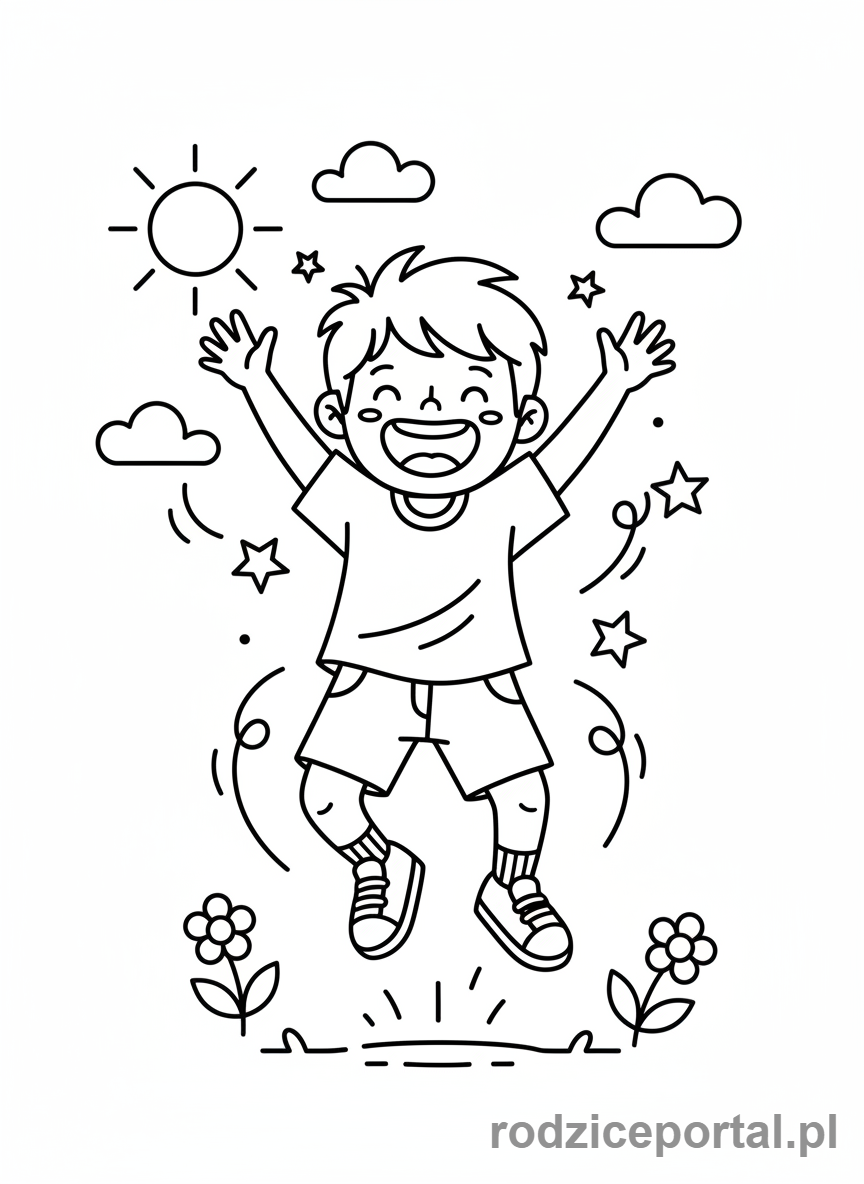 Kolorowanka Emocje Zerówka - Szczęśliwe dziecko skaczące