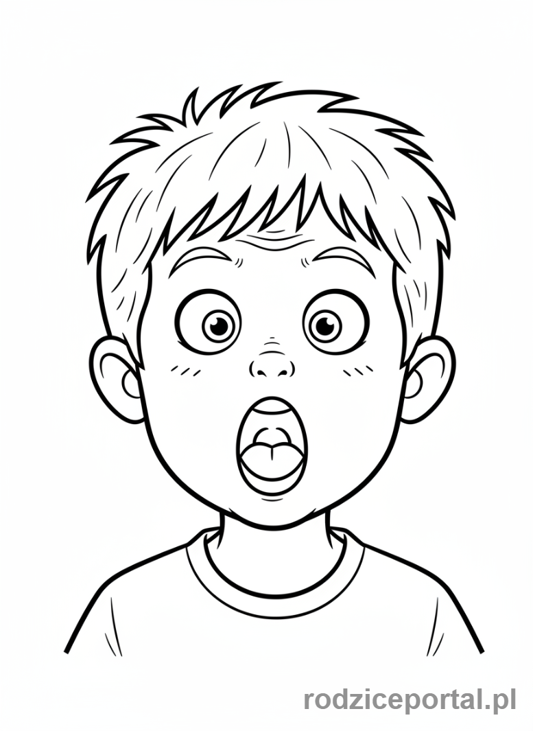 Kolorowanka Emocje Zerówka - Zaskoczone dziecko, duże oczy